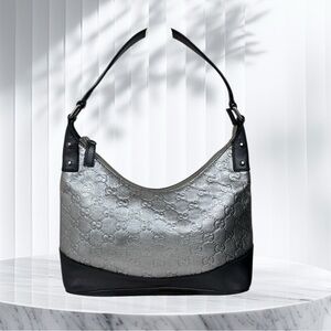 Gucci Hobo Leather Elegant Silver and Grey Women's Bag